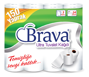 Koçal Kağıt - Brava Ultra 3 Katlı Tuvalet Kağıdı 24x3 72 li 150 Yaprak (1)