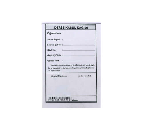 DİLMAN DERSE KABUL KAĞIDI 100'LÜ
