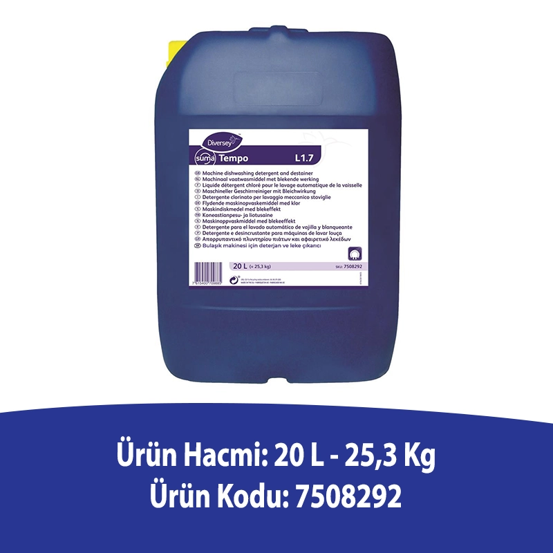 Diversey Suma Tempo L1.7 Klorlu Bulaşık Makinesi Deterjanı 20 L