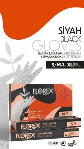 Florex Gloves Siyah Poşet Eldiven 100 lü Paket L-XL Beden