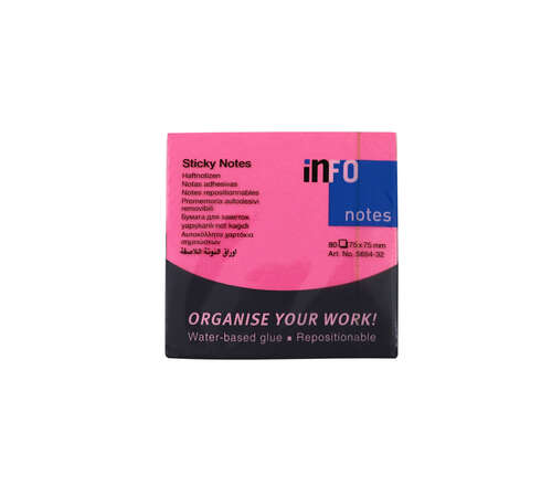 INFO NOTES 75x75 FOSFOR PEMBE POSTİT 80 yp 565432