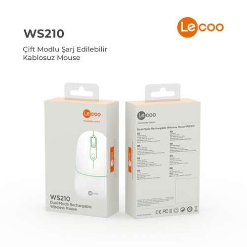 LECOO WS210 BEYAZ Bluetooth & 2.4G WiFi Wireless Charging MOUSE