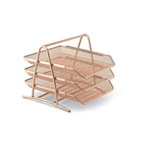 MAS - MAS 523 METAL FİLE 3 LÜ EVRAK RAFI ROSE GOLD