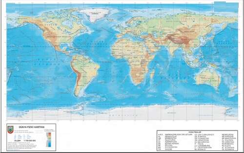 Odak 50X70 Dünya Siyasi-Fiziki Haritası