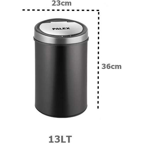 Palex SP-13 Sensörlü Çöp Kovası 13 Litre Metal Siyah