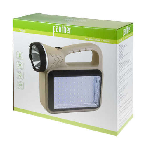 PANTHER PT-2208 USB ŞARJLI SOLAR EL FENERİ