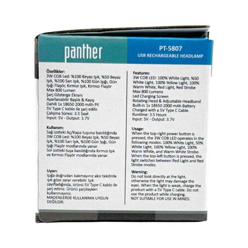 PANTHER PT-5807 USB ŞARJLI KAFA LAMBASI