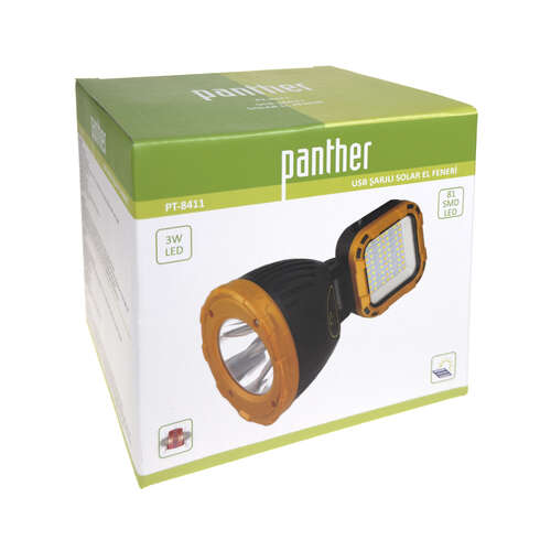 PANTHER PT-8411 USB ŞARJLI SOLAR EL FENERİ