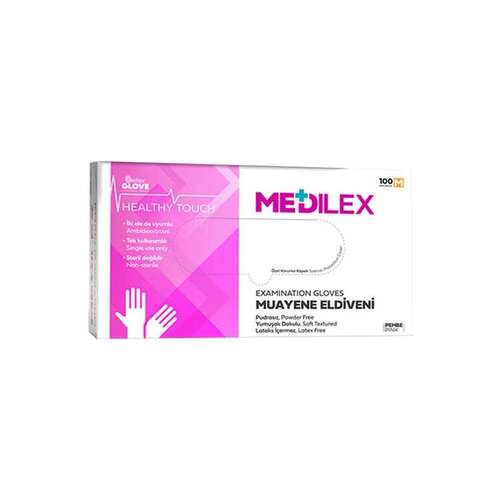 Reflex Medilex Pudrasız Muayene Eldiveni L Beden Pembe 100 lü