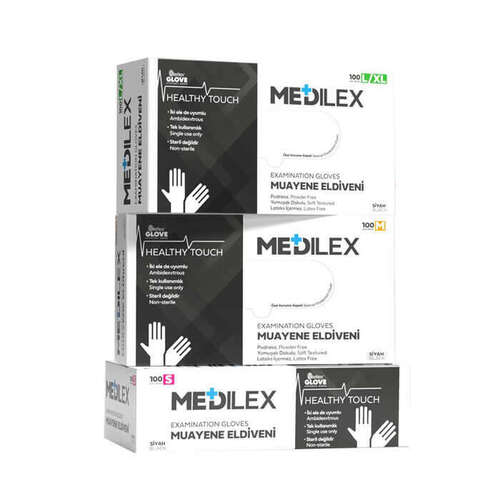 Reflex Medilex Pudrasız Muayene Eldiveni Siyah L-XL Beden 100 Lü