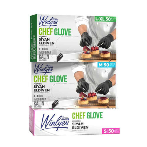 Reflex Winlyex Cheff Glove Pudrasız Siyah Eldiven M Beden 50 Li