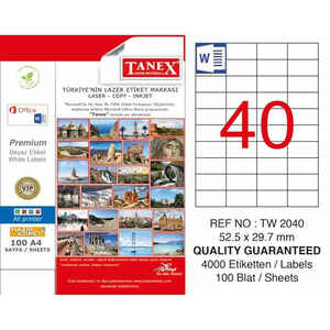 TANEX - Tanex 52,5X29.7 Laser Etiket Tw-2040