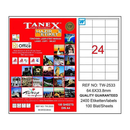 Tanex 64,6X33,8 Laser Etiket Tw-2533