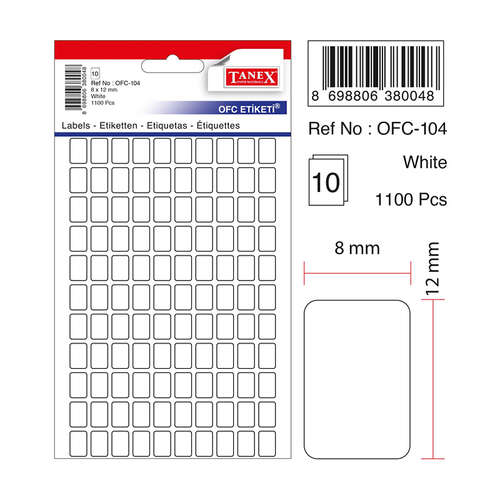 TANEX OFC-104 8x12 mm BEYAZ OFİS ETİKETİ