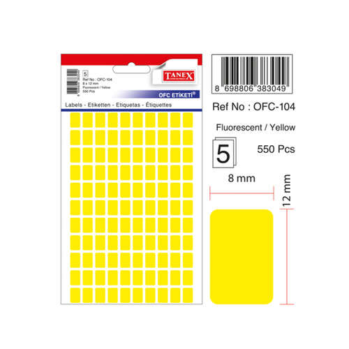 Tanex Ofc-104 Sarı 8X12 Mm Ofis Etiketi