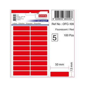 TANEX - TANEX OFC-109 KIRMIZI 13x50 mm OFİS ETİKETİ 5 Lİ