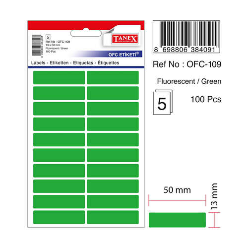 TANEX OFC-109 YEŞİL 13x50 mm OFİS ETİKETİ