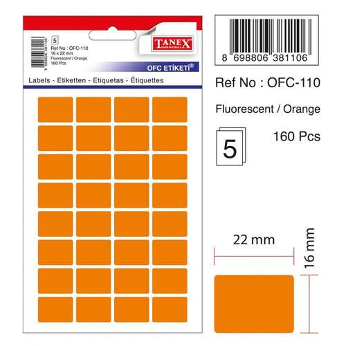 TANEX OFC-110 TURUNCU 16x22 mm OFİS ETİKETİ