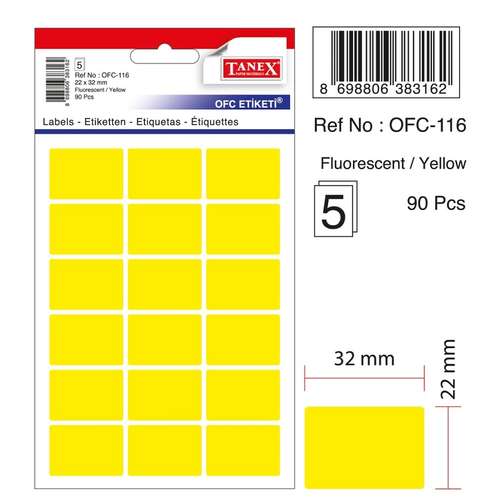 TANEX OFC-116 SARI 22x32 mm OFİS ETİKETİ
