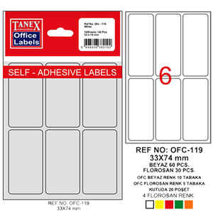 TANEX - TANEX OFC-119 33x74 mm BEYAZ OFİS ETİKETİ