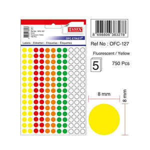 TANEX - TANEX OFC-127 MİX COLOR 8 mm OFİS ETİKETİ YUVARLAK
