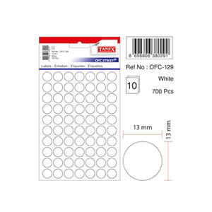 TANEX - TANEX OFC-129 13 mm BEYAZ OFİS ETİKETİ YUVARLAK