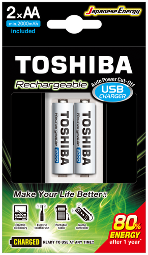 TOSHIBA USB ŞARJ CİHAZI+2 AD.2000MAH KALEM PİL