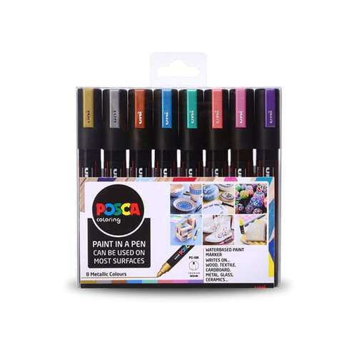 UNİ-BALL POSCA 1.8-2.5 SU BAZLI MARKER METALİK 8 Lİ PC-5M/8C MC Set